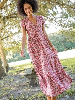 NATURAL LIFE Floral V-Neck Maxi Dress Size XL